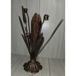 Vintage Metal Resin Wheat Sheave Taper Candleholder Lake House Man Cave Cabin